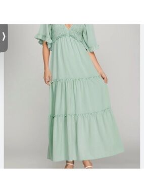 NWT She + Sky Size 2xl V-Neck Mint Tiered Maxi Dress